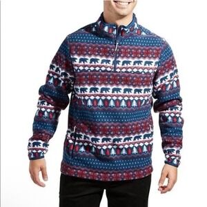 Chubbies Mens XL‎ Fleece Quarter Zip Pullover Bear Fair Isle Blue Red